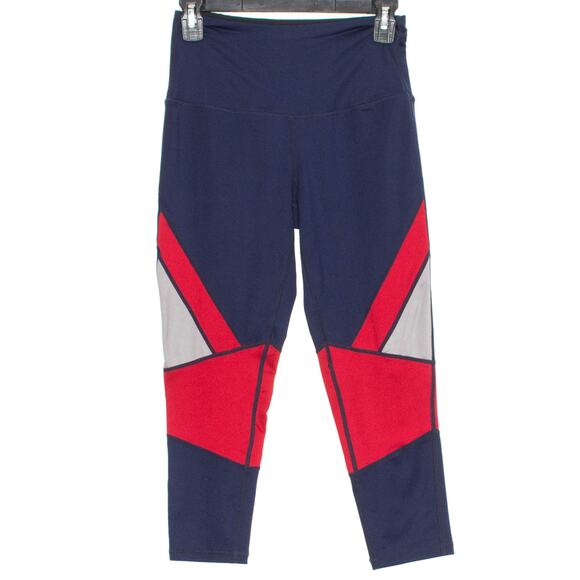 Ruby Ribbon Leggings Cropped Athleisure Minimalist Color Block Blue Red Small - Picture 1 of 2